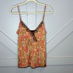 The Limited Y2K Paisley Print Babydoll Lace Camisole Top Large Festival Peasant